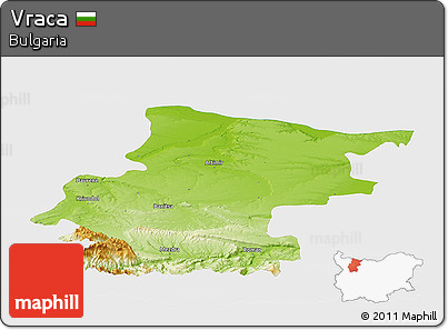 Physical Panoramic Map of Vraca, single color outside
