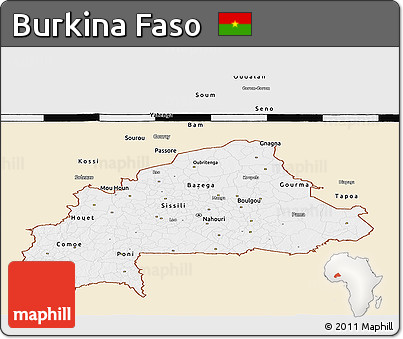 Classic Style 3D Map of Burkina Faso, single color outside