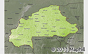 Physical 3D Map of Burkina Faso, darken, semi-desaturated