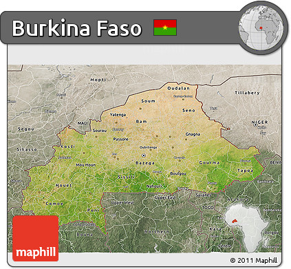 Satellite 3D Map of Burkina Faso, semi-desaturated