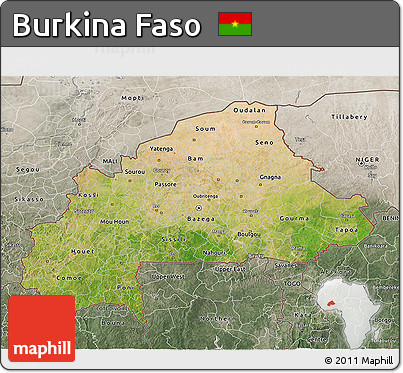Satellite 3D Map of Burkina Faso, semi-desaturated