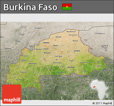 Satellite 3D Map of Burkina Faso, semi-desaturated
