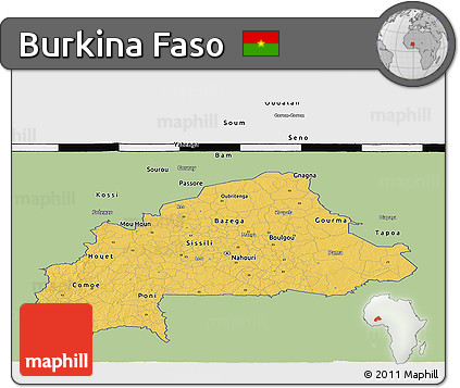 Savanna Style 3D Map of Burkina Faso, single color outside