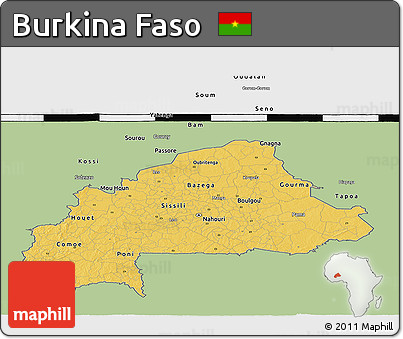 Savanna Style 3D Map of Burkina Faso, single color outside