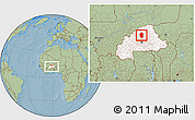Savanna Style Location Map of Bam, highlighted country, within the entire country, hill shading