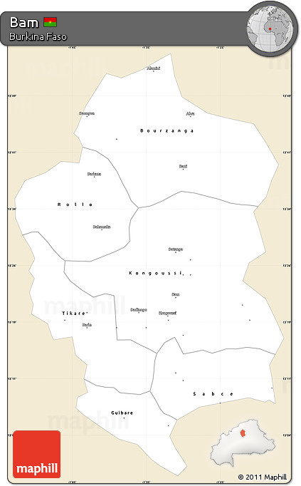Classic Style Simple Map of Bam, single color outside