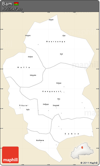 Classic Style Simple Map of Bam, single color outside