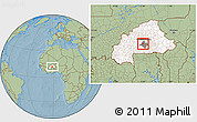 Savanna Style Location Map of Komsilga, highlighted country, highlighted parent region, hill shading