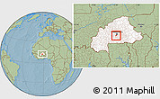Savanna Style Location Map of Komsilga, highlighted country, hill shading
