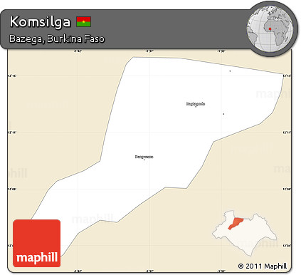 Classic Style Simple Map of Komsilga, single color outside