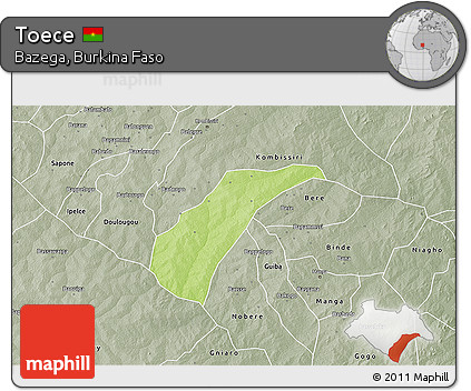Physical 3D Map of Toece, semi-desaturated
