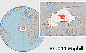 Gray Location Map of Toece, highlighted country, highlighted parent region, hill shading