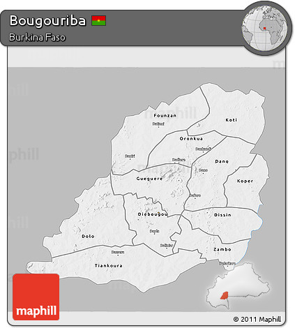 Gray 3D Map of Bougouriba, single color outside