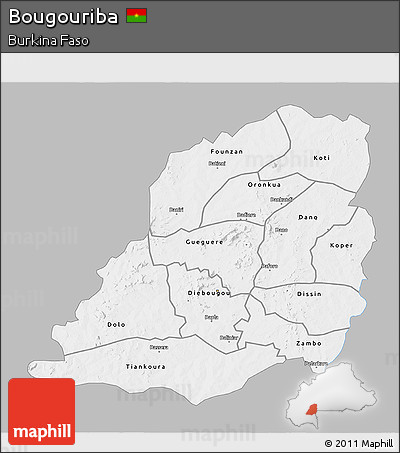 Gray 3D Map of Bougouriba, single color outside