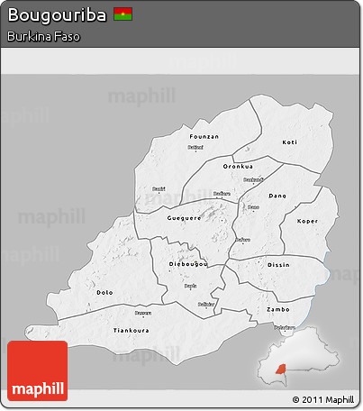 Gray 3D Map of Bougouriba, single color outside