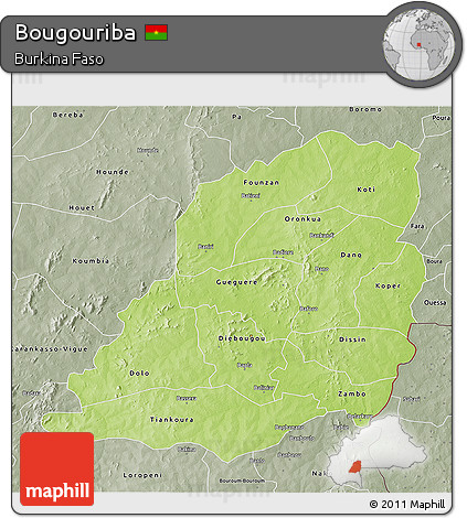 Physical 3D Map of Bougouriba, semi-desaturated