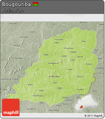 Physical 3D Map of Bougouriba, semi-desaturated