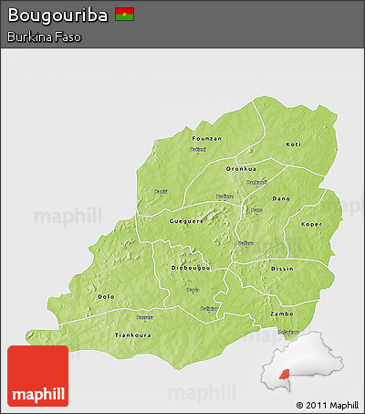 Physical 3D Map of Bougouriba, single color outside