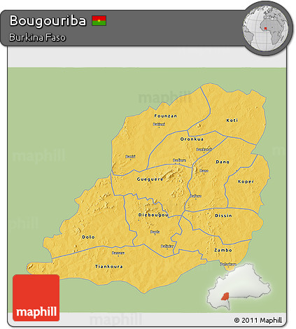 Savanna Style 3D Map of Bougouriba, single color outside