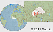 Savanna Style Location Map of Dano, highlighted country, highlighted parent region, within the entire country, hill shading