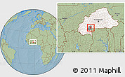 Savanna Style Location Map of Dano, highlighted country, highlighted parent region, hill shading