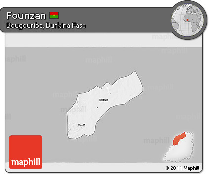 Gray 3D Map of Founzan, single color outside