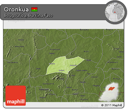 Physical 3D Map of Oronkua, darken
