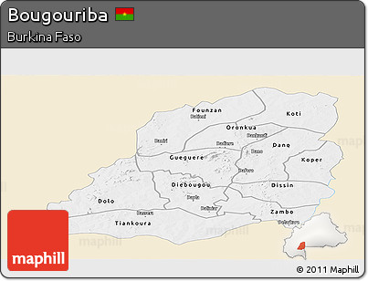 Classic Style Panoramic Map of Bougouriba, single color outside