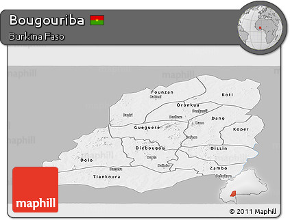 Gray Panoramic Map of Bougouriba, single color outside