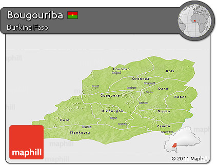 Physical Panoramic Map of Bougouriba, single color outside