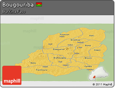 Savanna Style Panoramic Map of Bougouriba, single color outside