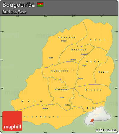Savanna Style Simple Map of Bougouriba, single color outside