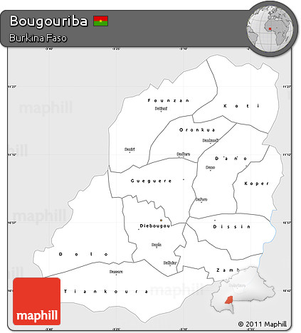 Silver Style Simple Map of Bougouriba, single color outside