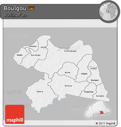 Gray 3D Map of Boulgou, single color outside