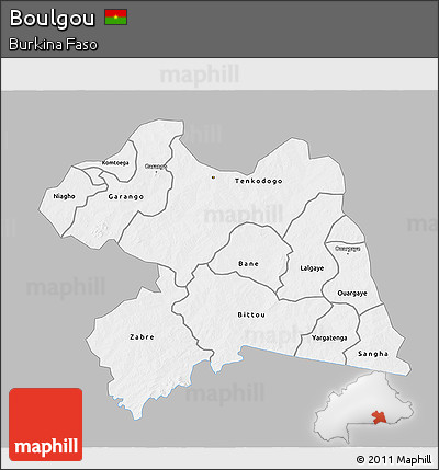 Gray 3D Map of Boulgou, single color outside