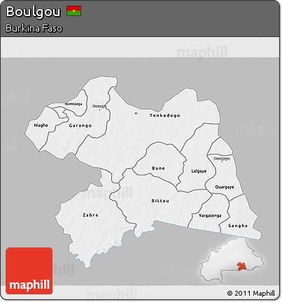 Gray 3D Map of Boulgou, single color outside