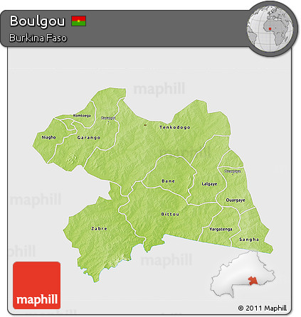 Physical 3D Map of Boulgou, single color outside