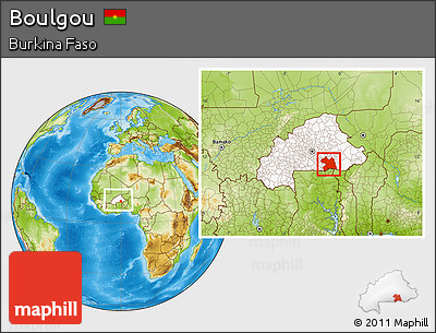 Physical Location Map of Boulgou, highlighted country, within the entire country