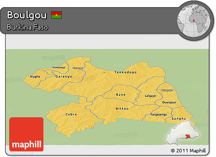 Savanna Style Panoramic Map of Boulgou, single color outside
