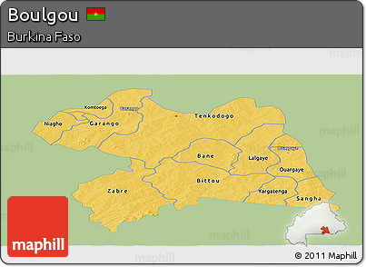 Savanna Style Panoramic Map of Boulgou, single color outside