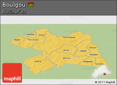 Savanna Style Panoramic Map of Boulgou, single color outside