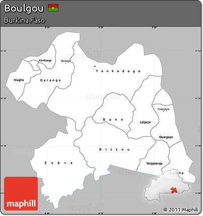 Gray Simple Map of Boulgou, single color outside