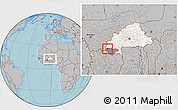 Gray Location Map of Sindou, highlighted country, highlighted parent region, within the entire country, hill shading
