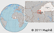 Gray Location Map of Sindou, highlighted country, highlighted parent region, hill shading