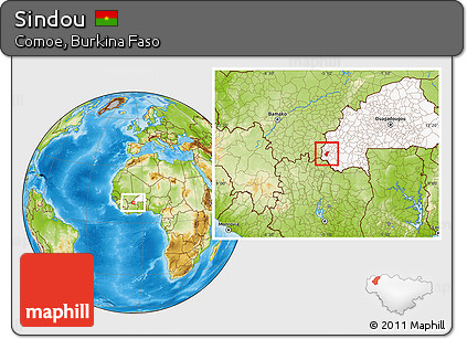 Physical Location Map of Sindou, highlighted country