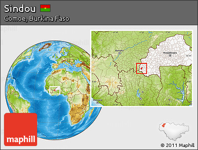 Physical Location Map of Sindou, highlighted country