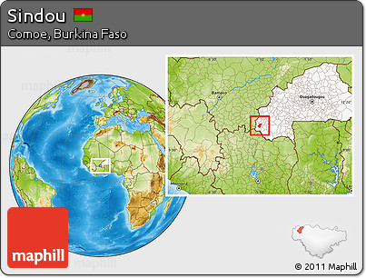 Physical Location Map of Sindou, highlighted country