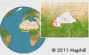 Satellite Location Map of Sindou, highlighted country, within the entire country