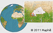 Satellite Location Map of Sindou, highlighted country, highlighted parent region, within the entire country