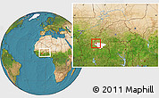 Satellite Location Map of Sindou, highlighted parent region, within the entire country